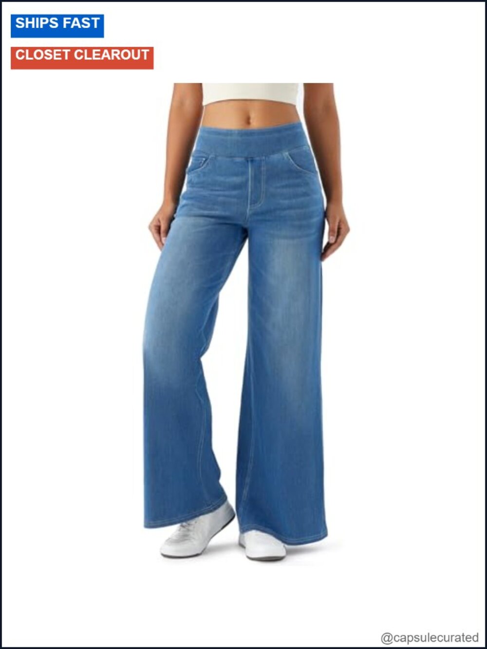 High Waisted Wide Leg Jeans for Women - Soft Stretch Denim Pull-On Palazzo